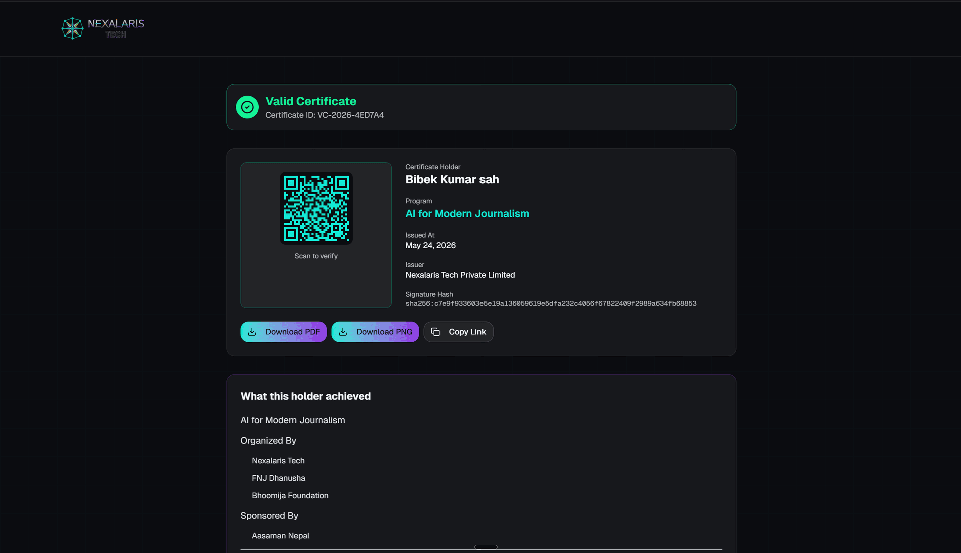 Nexalaris Cert Verification